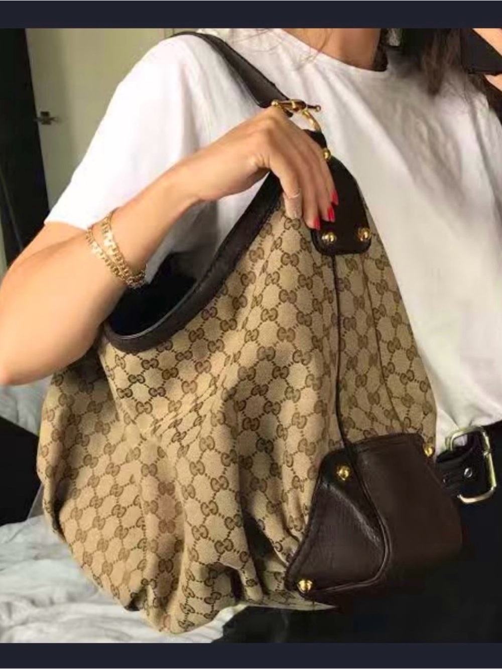 Gucci GG canvas jockey large hobo bag
